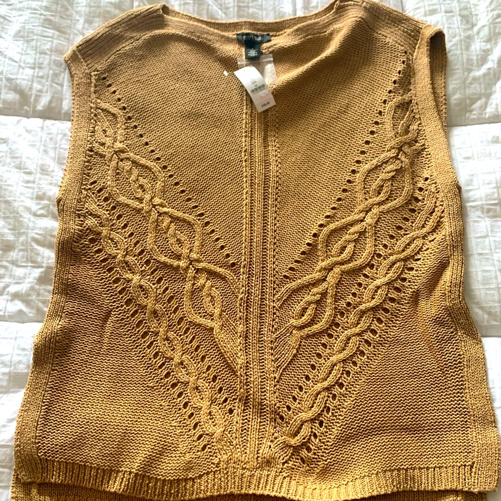 White House Black Market Tan Sweater Vest. Tunic Length. Size Medium.